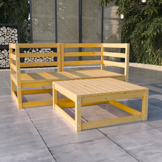 Read more about Cain solid pinewood 3 piece garden lounge set in brown