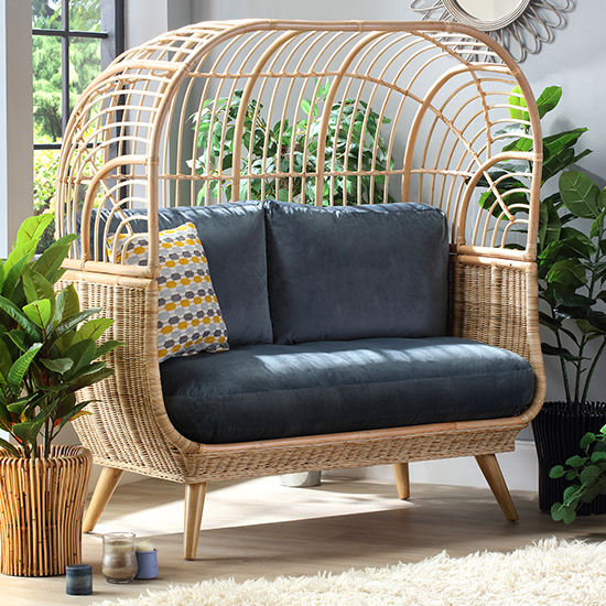 Product photograph of Cainta Rattan 2 Seater Sofa With Blue Seat Cushion from Furniture in Fashion