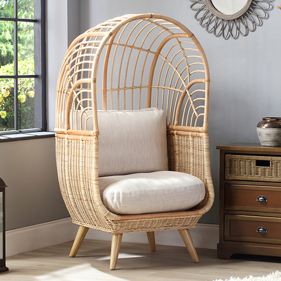 Product photograph of Cainta Rattan Armchair With Smooth Beige Seat Cushion from Furniture in Fashion