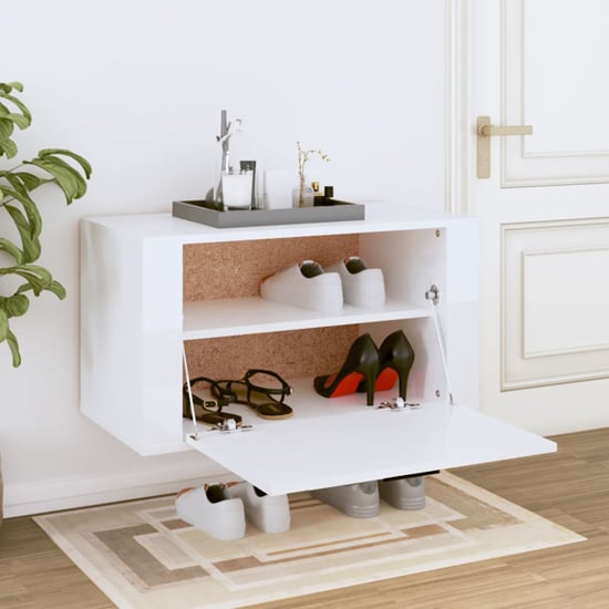 Product photograph of Cairns Wall Hung High Gloss Shoe Storage Cabinet In White from Furniture in Fashion