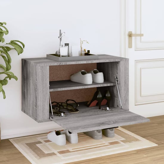 Read more about Cairns wall hung wooden shoe storage cabinet in grey sonoma oak