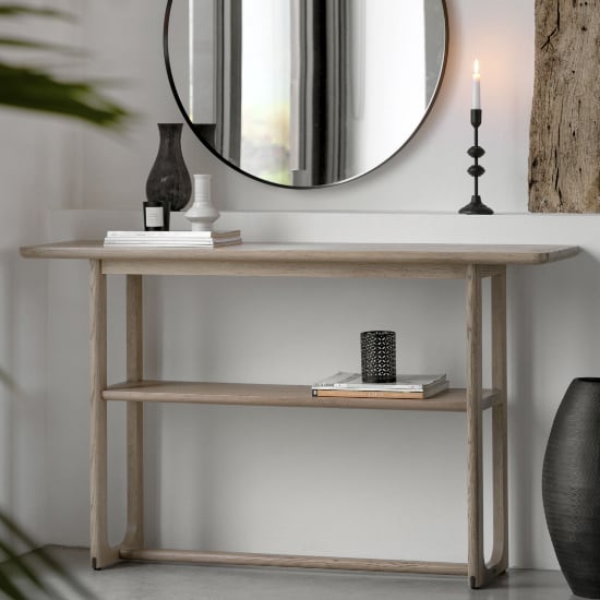 Product photograph of Cairo Wooden Console Table With Shelf In Smoked Oak from Furniture in Fashion