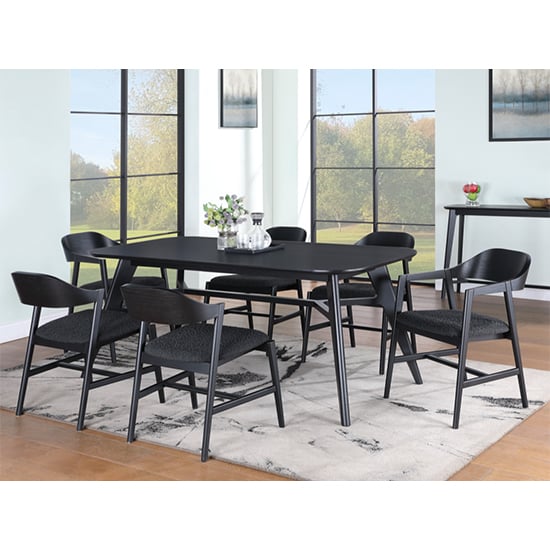 Cairo Wooden Dining Table Large With 6 Chairs In Black