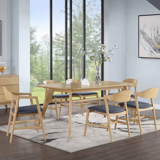 Cairo Wooden Dining Table Large With 6 Chairs In Natural Oak