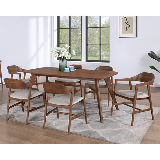 Product photograph of Cairo Wooden Dining Table Large With 6 Chairs In Walnut from Furniture in Fashion