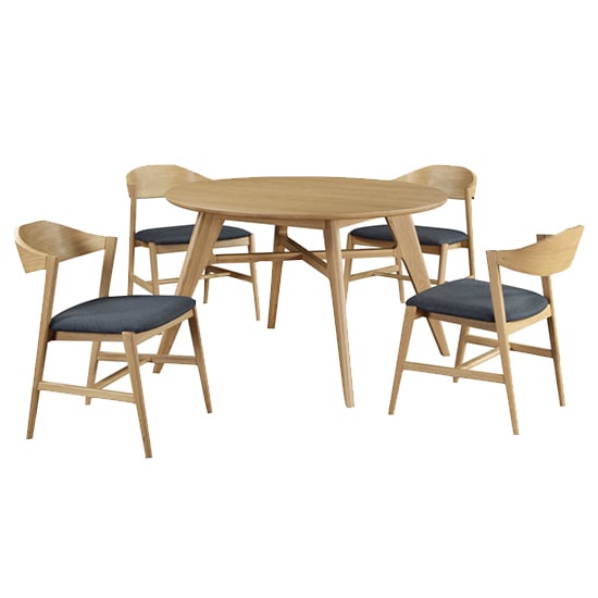 Cairo Wooden Dining Table Round With 4 Chairs In Natural Oak