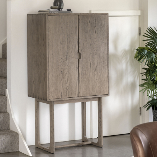 Cairo Wooden Drinks Cabinet With 2 Doors In Smoked Oak