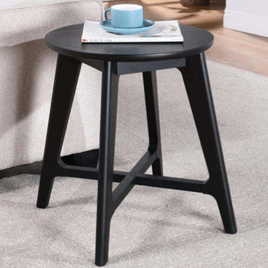 Cairo Wooden Lamp Table Round In Black