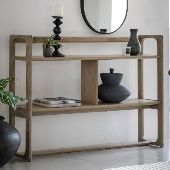 Read more about Cairo wooden open display unit with 3 shelves in smoked oak