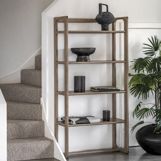 Product photograph of Cairo Wooden Open Display Unit With 4 Shelves In Smoked Oak from Furniture in Fashion