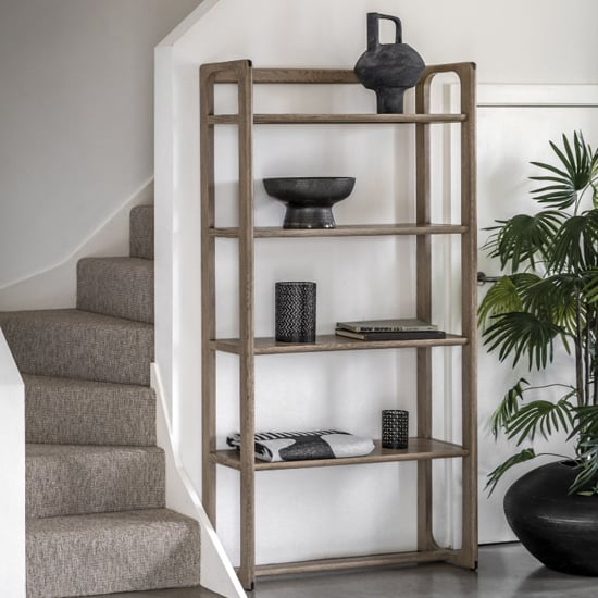 Read more about Cairo wooden open display unit with 4 shelves in smoked oak