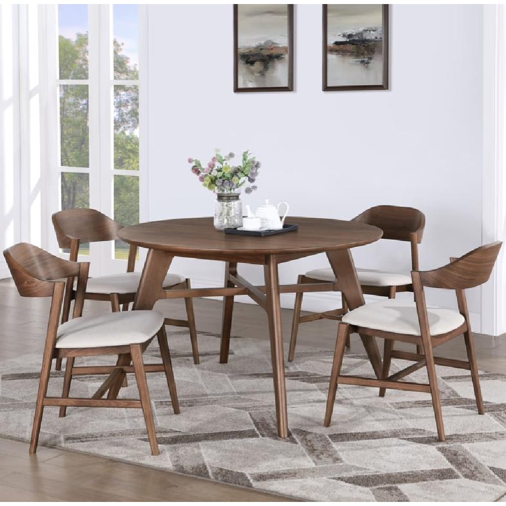 Cairo Wooden Round Dining Table With 4 Chairs In Walnut
