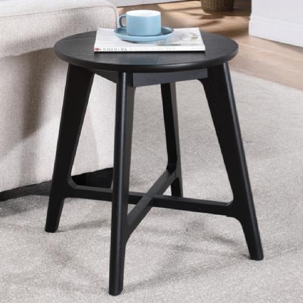 Cairo Wooden Round Lamp Table In Black