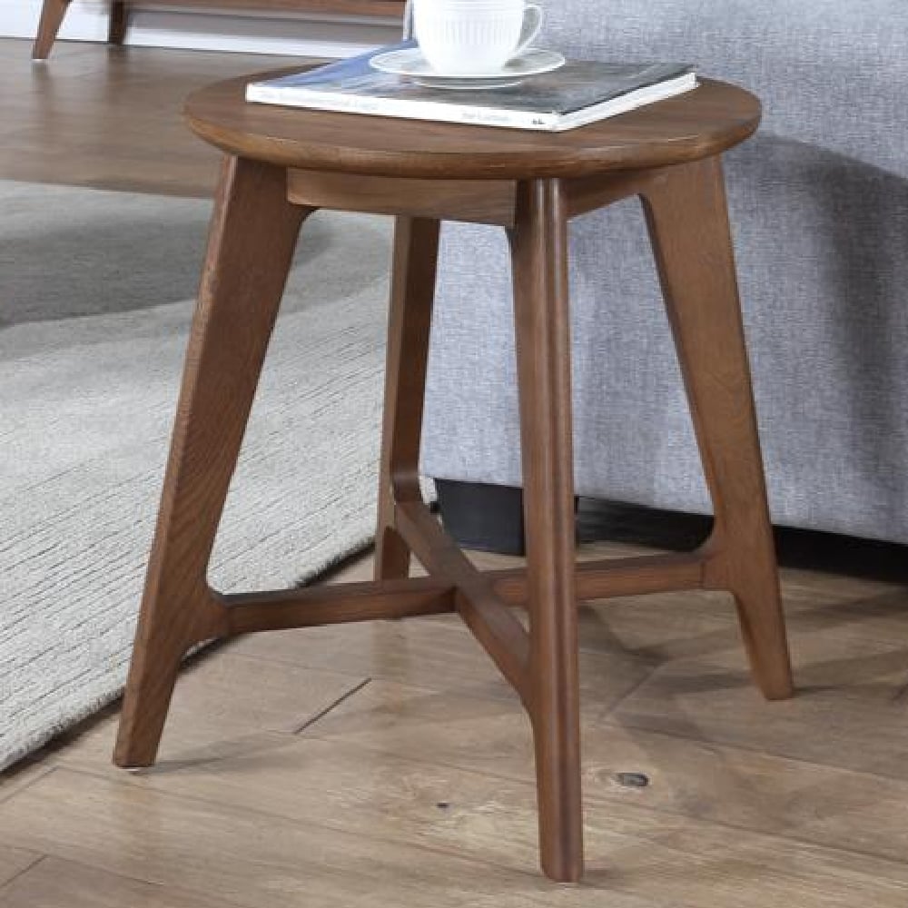Cairo Wooden Round Lamp Table In Walnut