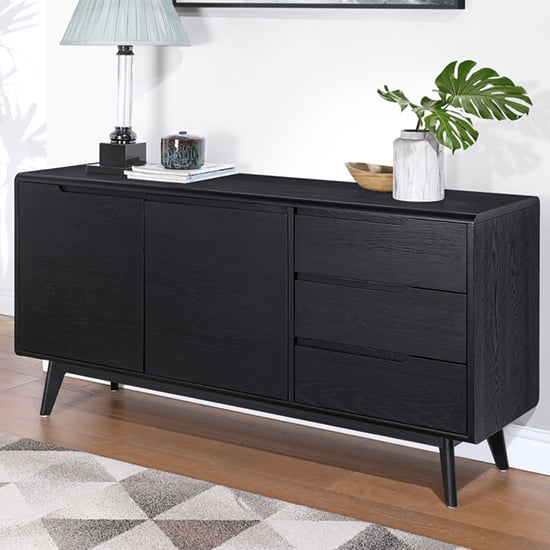 Cairo Wooden Sideboard With 2 Doors 3 Drawers In Black