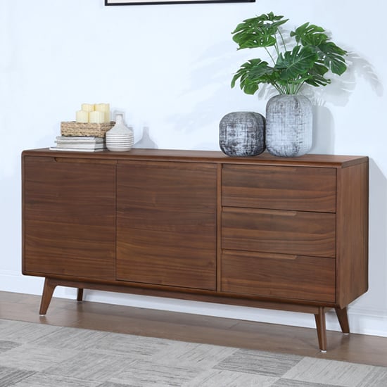 Product photograph of Cairo Wooden Sideboard With 2 Doors 3 Drawers In Walnut from Furniture in Fashion