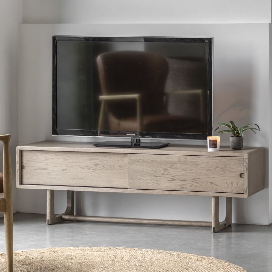 Cairo Wooden TV Stand With 2 Doors In Smoked Oak
