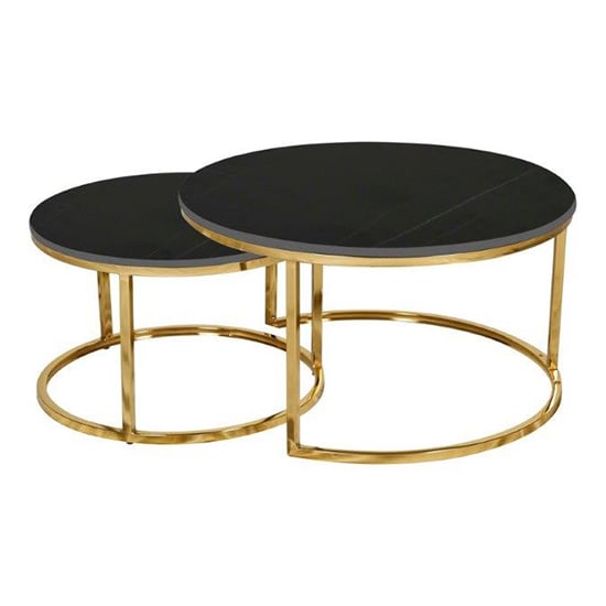 Photo of Cais ceramic top set of 2 coffee tables round in lawrence black