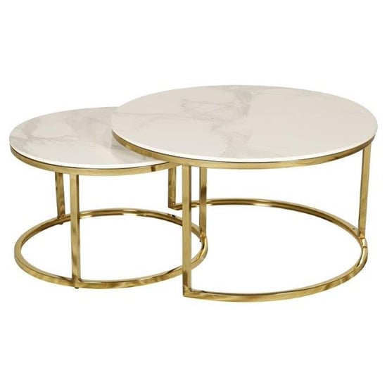 Product photograph of Cais Ceramic Top Set Of 2 Coffee Tables Round In White from Furniture in Fashion