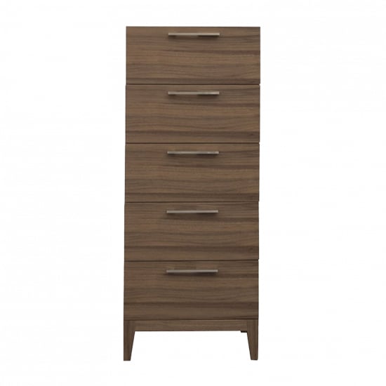 Product photograph of Cais Wooden Chest Of 5 Drawers Narrow In Walnut from Furniture in Fashion