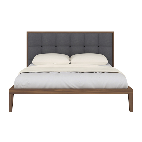 Cais Double Bed In Walnut With Grey Fabric Headboard