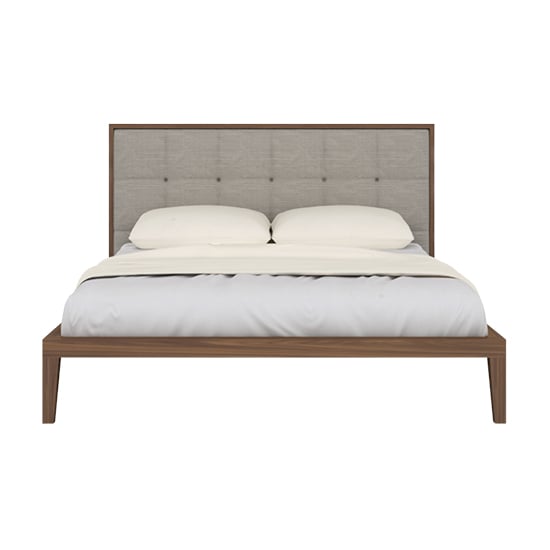 Cais Double Bed In Walnut With Natural Fabric Headboard