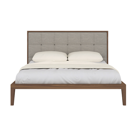 Photo of Cais double bed in walnut with natural fabric headboard