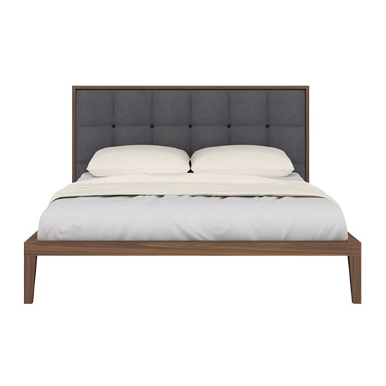 Cais King Size Bed In Walnut With Grey Fabric Headboard