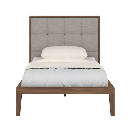 Cais Single Bed In Walnut With Natural Fabric Headboard