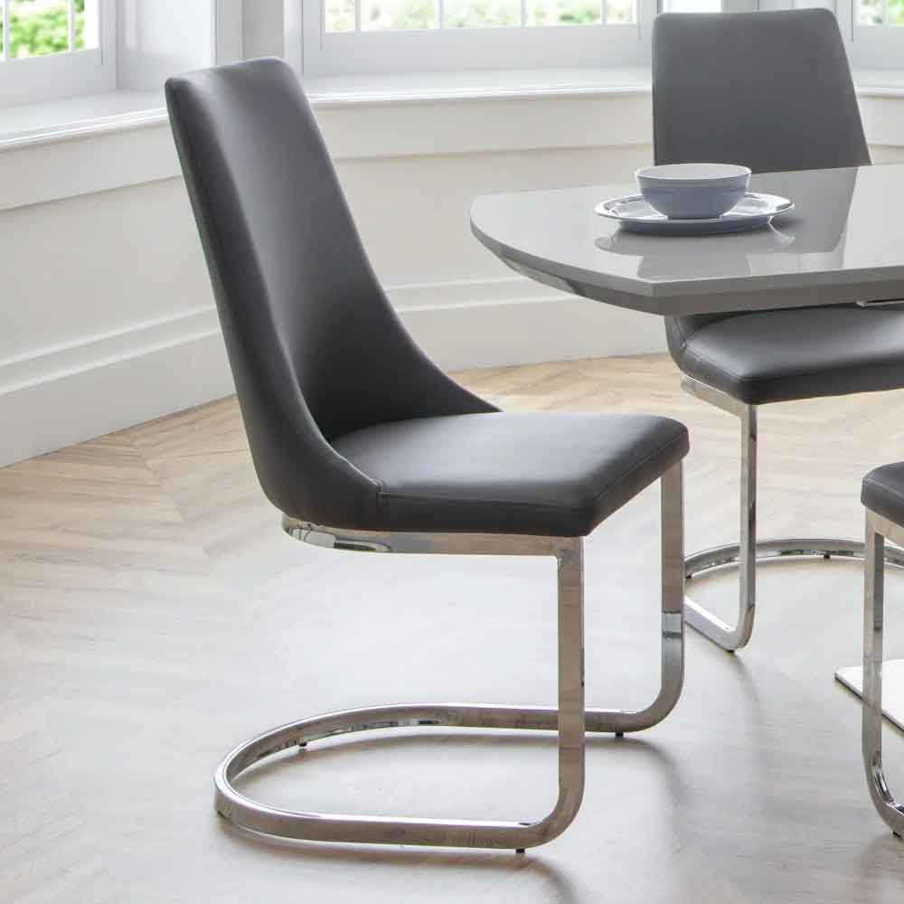 Caishen Grey Faux Leather Dining Chairs in Pair