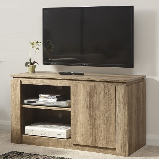 Read more about Camerton wooden compact lcd tv stand in oak with 1 door