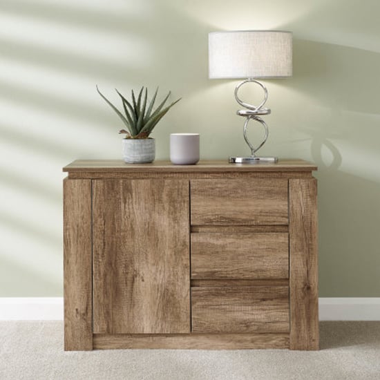 Photo of Camerton wooden sideboard with 1 door 3 drawers in oak