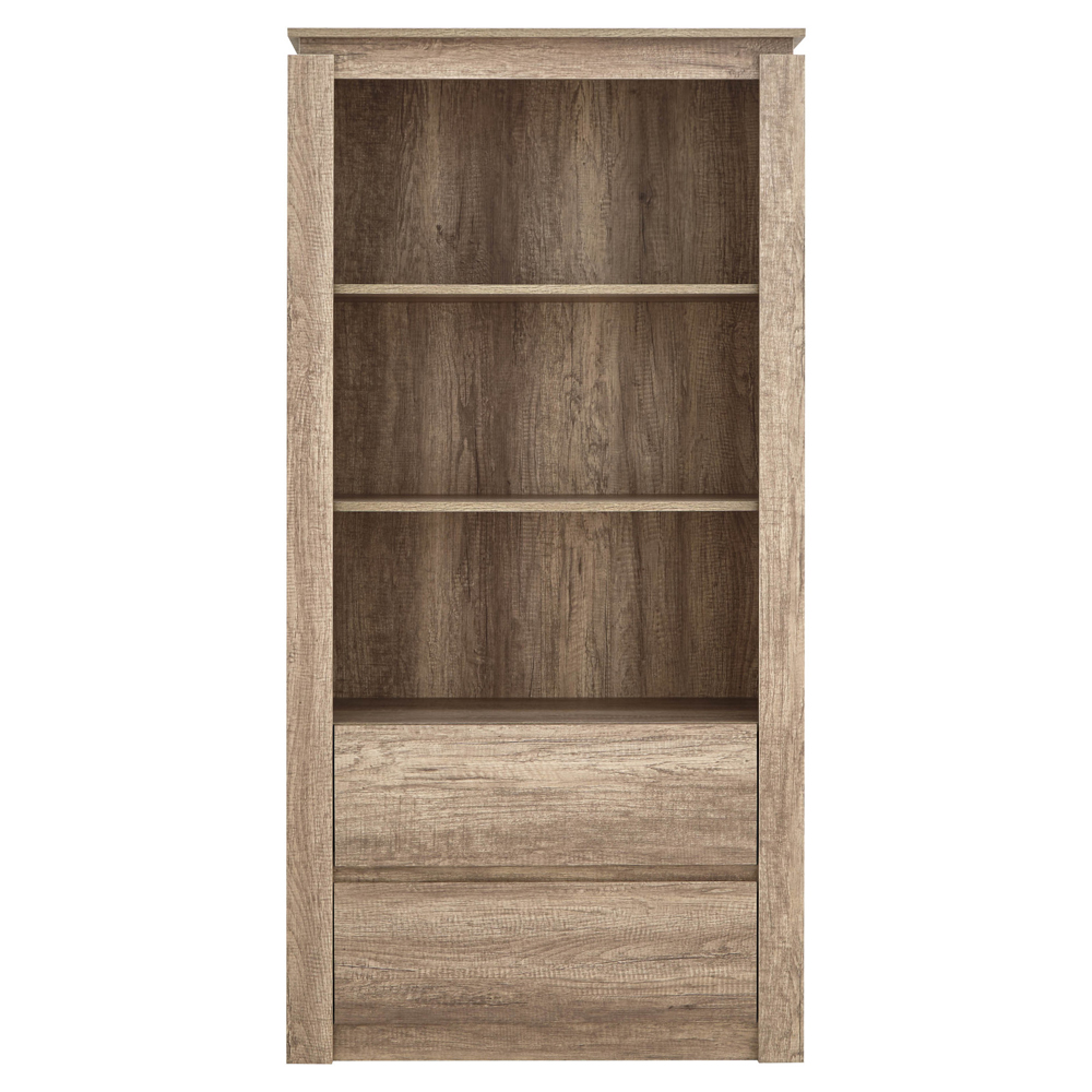 Caister Wooden Bookcase With 2 Drawers In Grey Oak