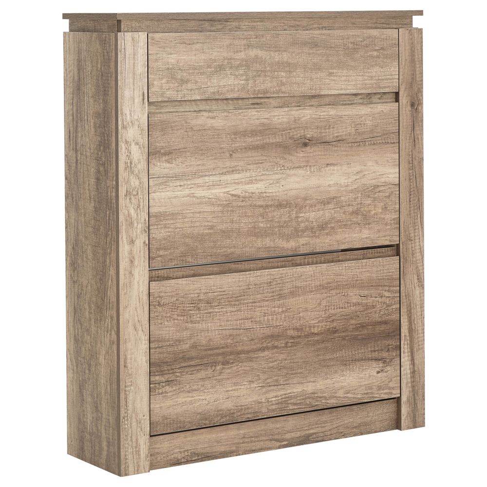 Caister Wooden Shoe Storage Cabinet With 2 Flap Doors In Grey Oak