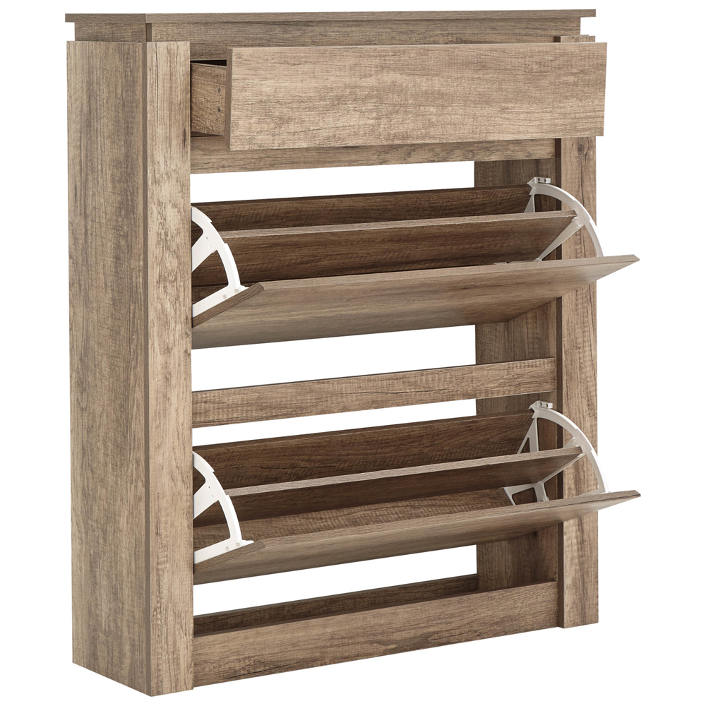 Caister Wooden Shoe Storage Cabinet With 2 Flap Doors In Grey Oak
