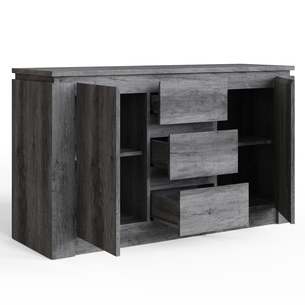 Caister Wooden Sideboard With 2 Doors 3 Drawers - Charcoal Grey