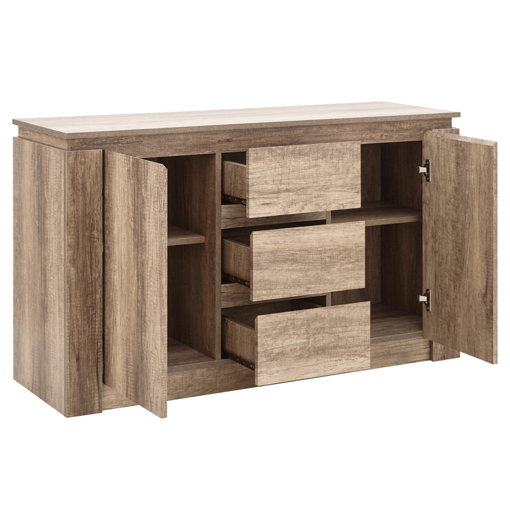 Caister Wooden Sideboard With 2 Doors 3 Drawers In Grey Oak