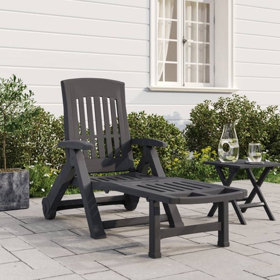 Read more about Cait polypropylene folding sun lounger with wheels in anthracite