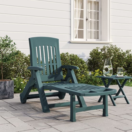 Read more about Cait polypropylene folding sun lounger with wheels in green