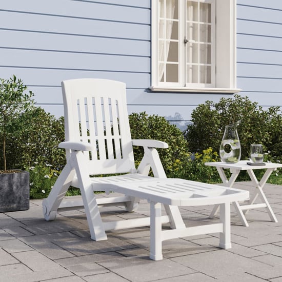 Read more about Cait polypropylene folding sun lounger with wheels in white