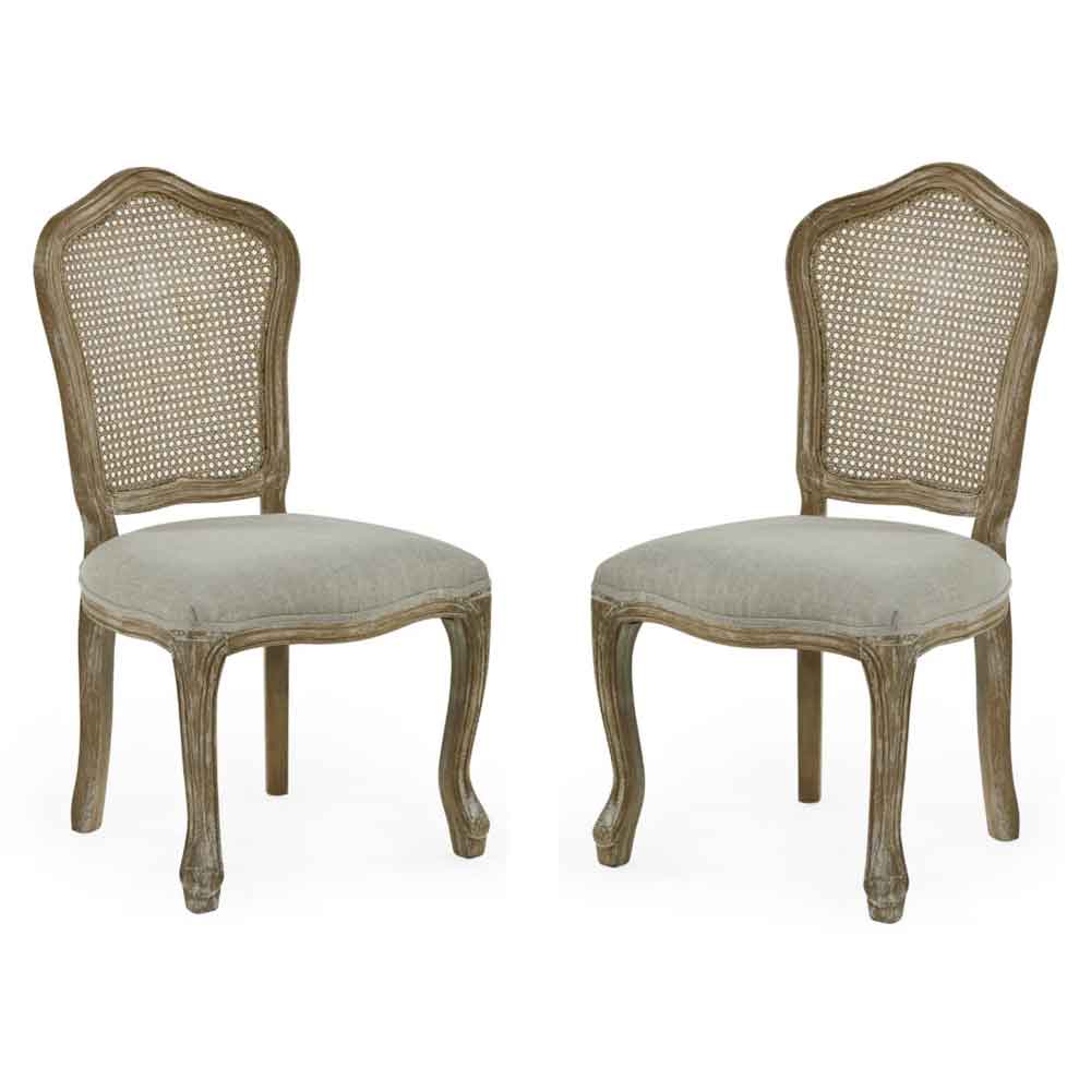 Caitlyn Oatmeal and Limed Oak Rattan Back Dining Chairs in Pair
