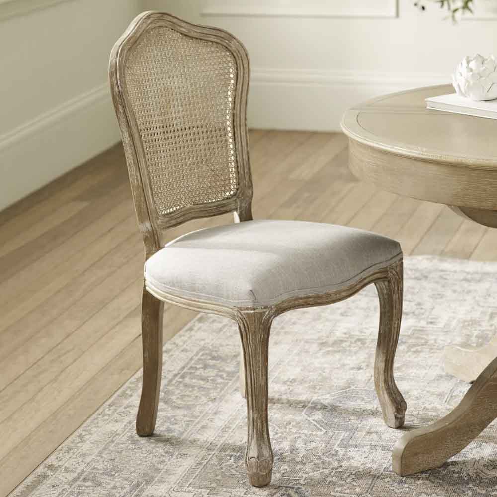 Caitlyn Oatmeal and Limed Oak Rattan Back Dining Chairs in Pair