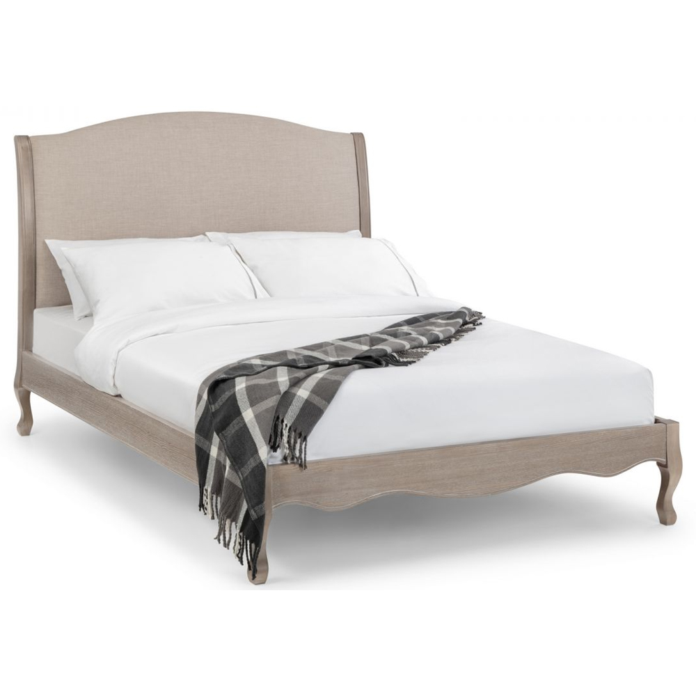 Caitlyn Oatmeal Linen Fabric Double Bed In Limed Oak