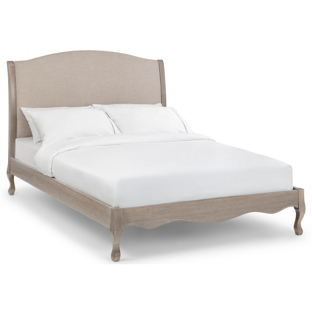 Caitlyn Oatmeal Linen Fabric Double Bed In Limed Oak