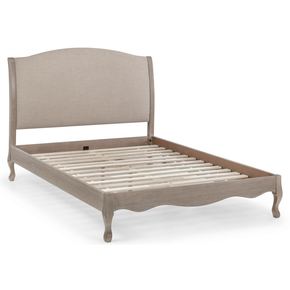 Caitlyn Oatmeal Linen Fabric Double Bed In Limed Oak