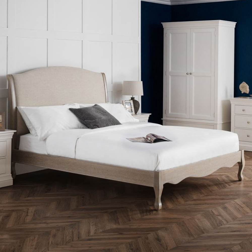 Read more about Caitlyn oatmeal linen fabric double bed in limed oak
