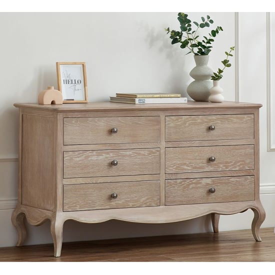 Read more about Caitlyn wooden chest of 6 drawers wide in limed oak