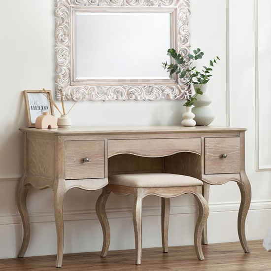 Read more about Caitlyn wooden dressing table and stool in limed oak