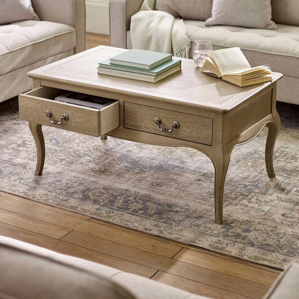 Caitlyn Wooden French Style Coffee Table in Limed Oak