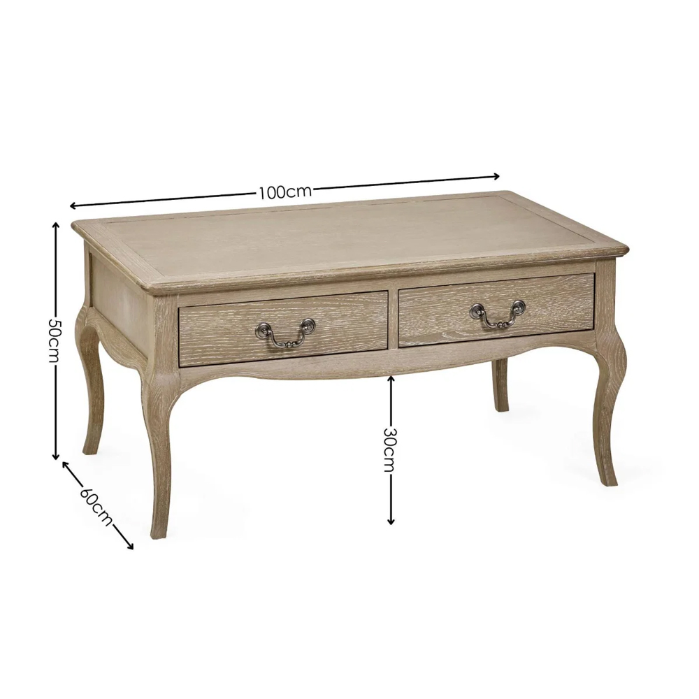 Caitlyn Wooden French Style Coffee Table in Limed Oak